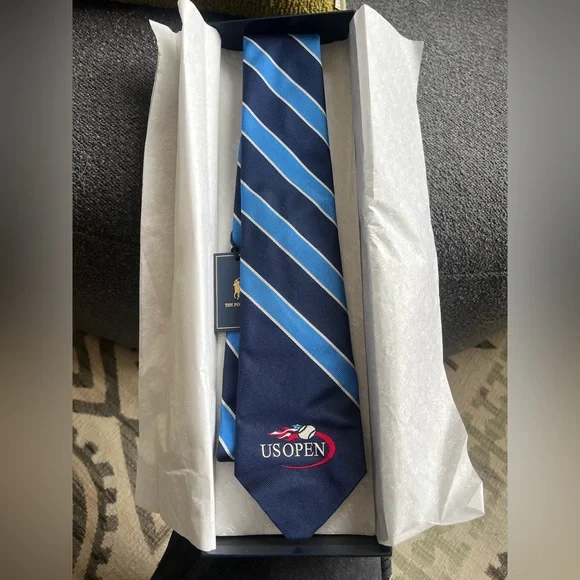 NEW Men’s Neck Formal Dress Work Suit Shirt Tie Ralph Lauren Silk US Open Tennis - Picture 3 of 4